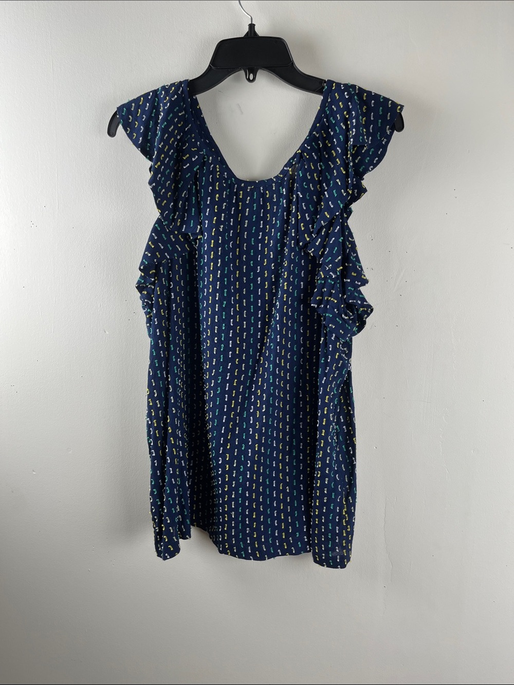 LOFT Navy Dress with Yellow, Teal & White Micro Print